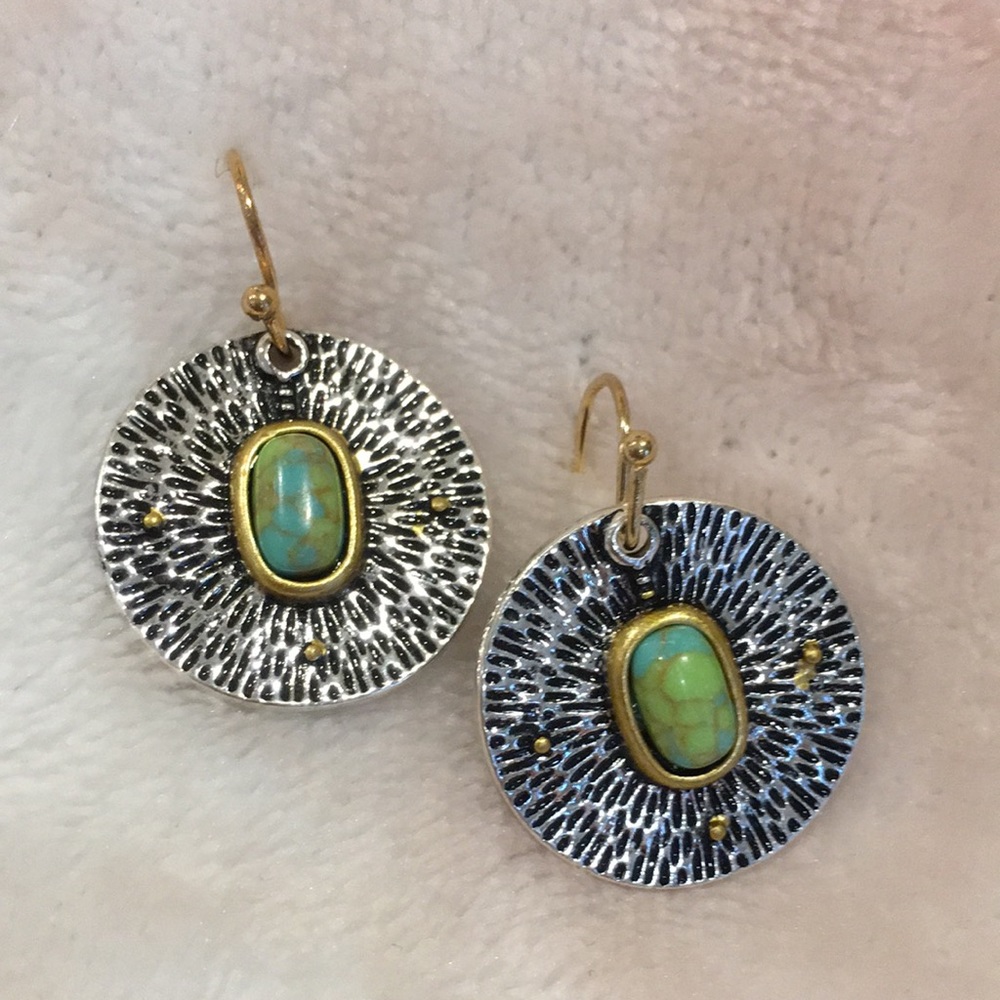 Craftsman Zen Styled Pierced Fashion Earrings NWT silver auqua - Picture 1 of 7